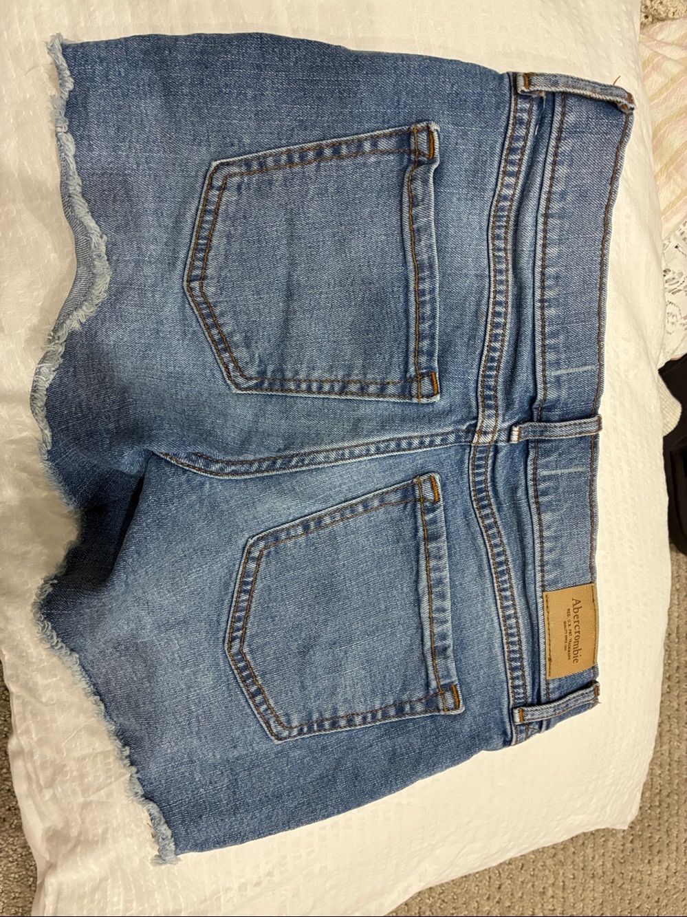 Abercrombie & Fitch White Frayed Hem Denim Shorts - Picture 2 of 6